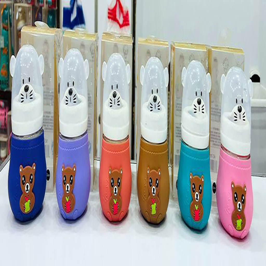 Baby Glass Feeder with Bear-Shaped Cap & Silicone Cover – 120ml