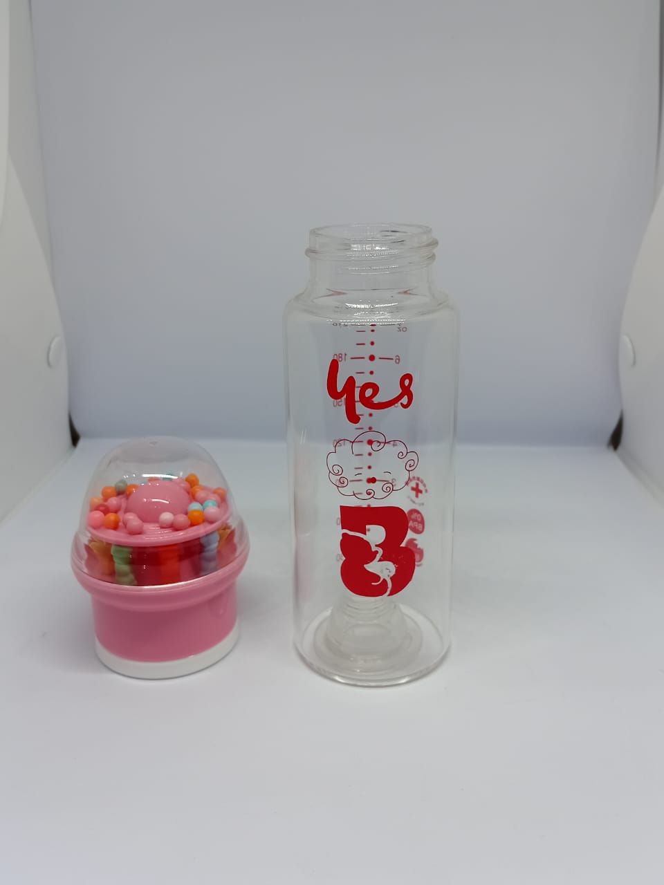 Baby Glass Feeder with Rattle Cap – 240ml