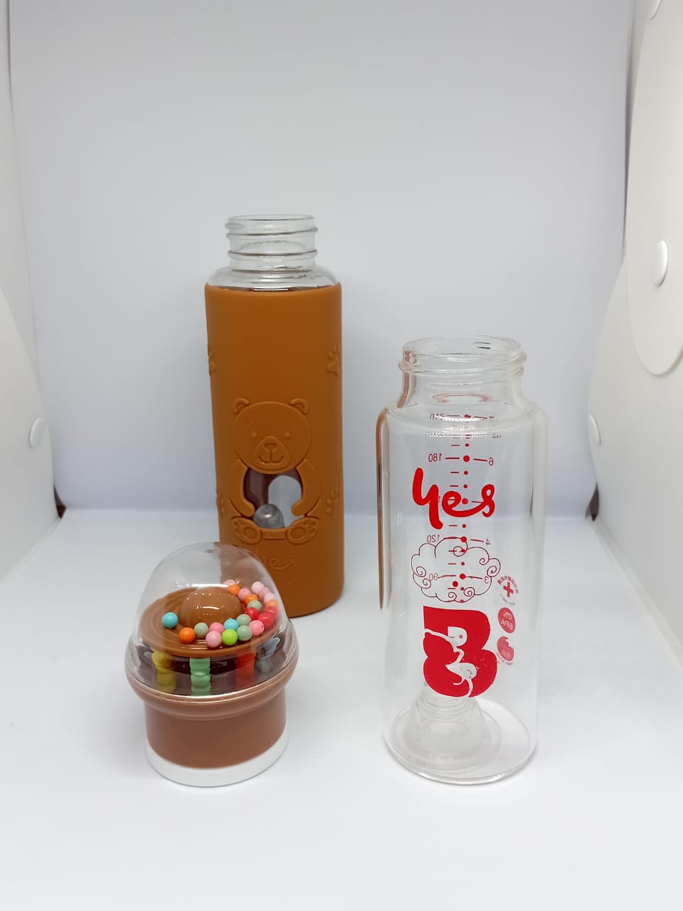 Baby Glass Feeder with Rattle Cap – 240ml