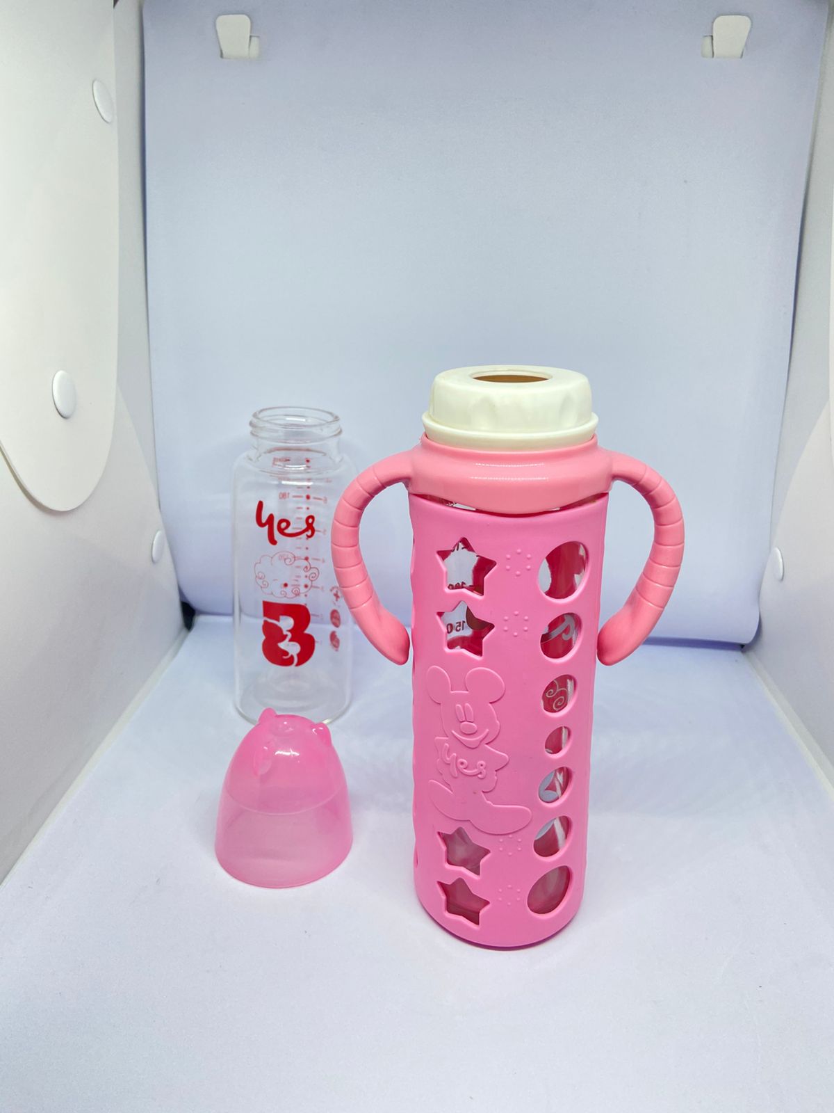Baby Star 240ml Glass Feeding Bottle with Durable Silicone Cover