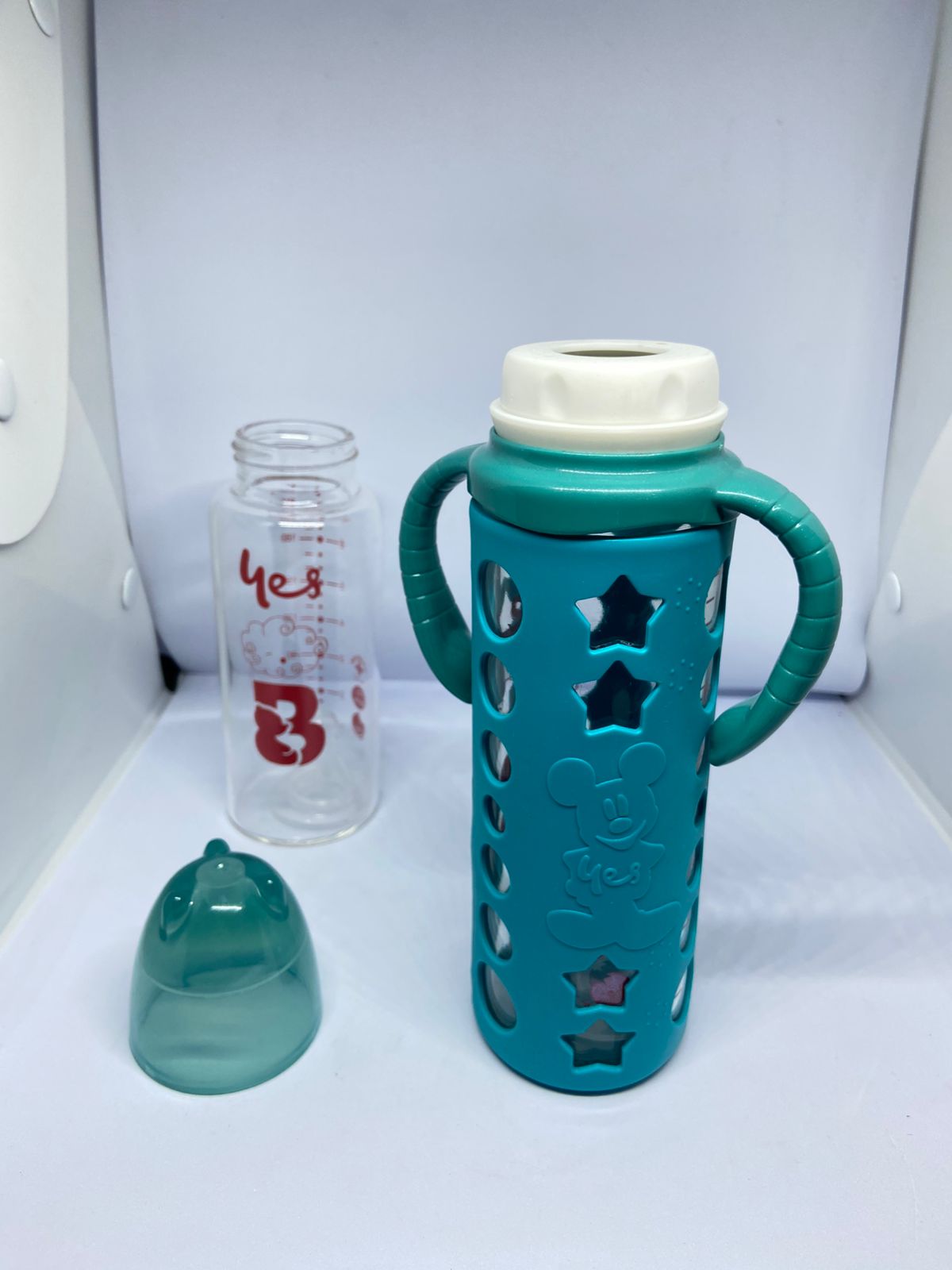 Baby Star 240ml Glass Feeding Bottle with Durable Silicone Cover