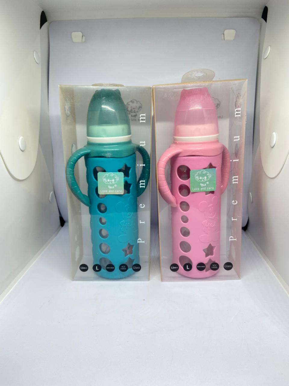 Baby Star 240ml Glass Feeding Bottle with Durable Silicone Cover