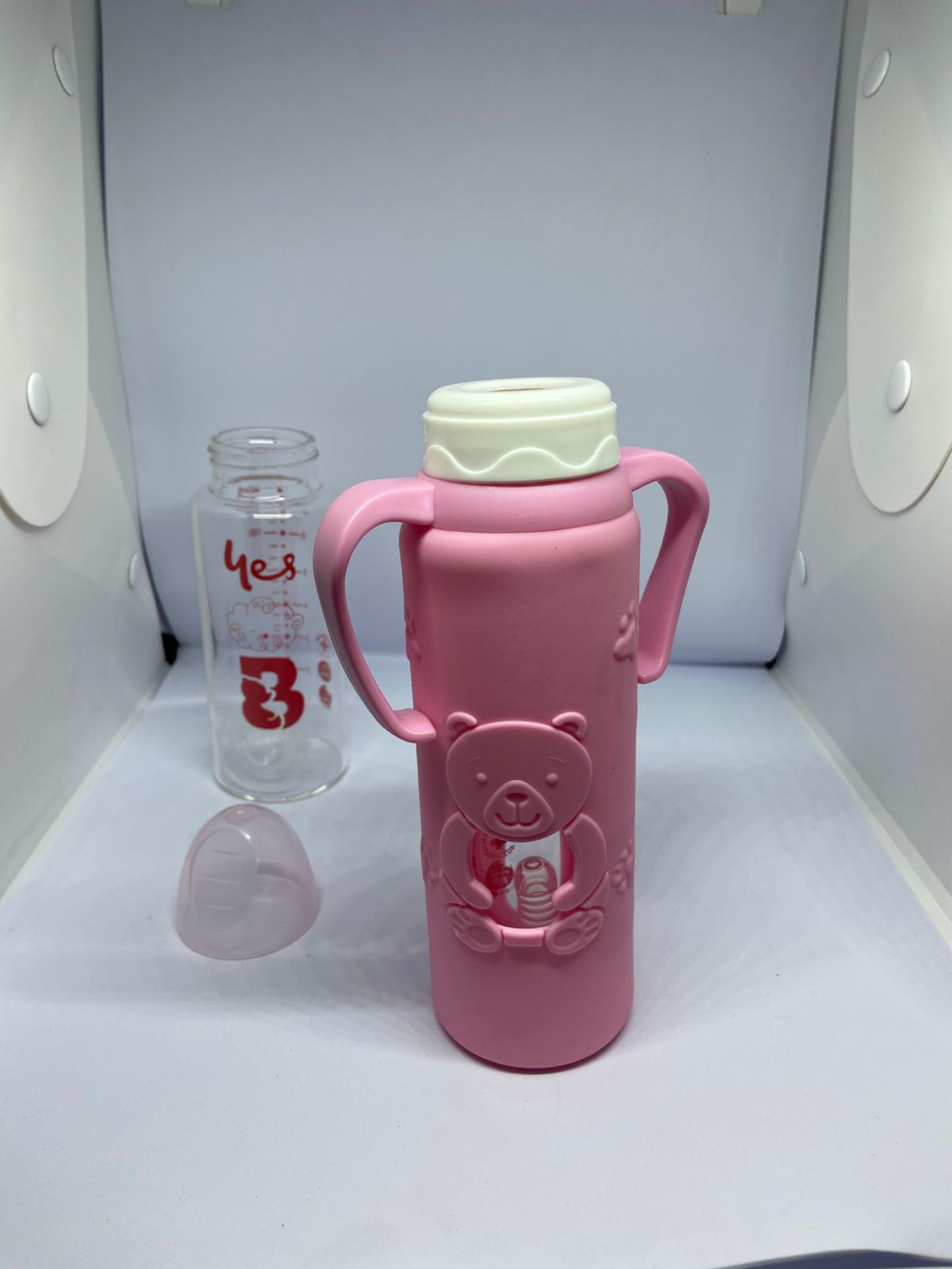 Imported Baby Glass Feeding Bottle with Bear Silicone Cover