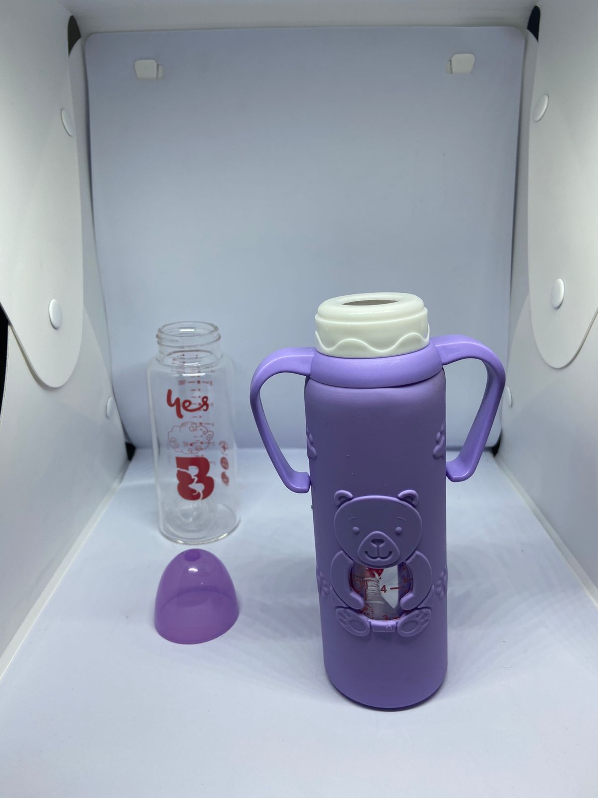 Imported Baby Glass Feeding Bottle with Bear Silicone Cover