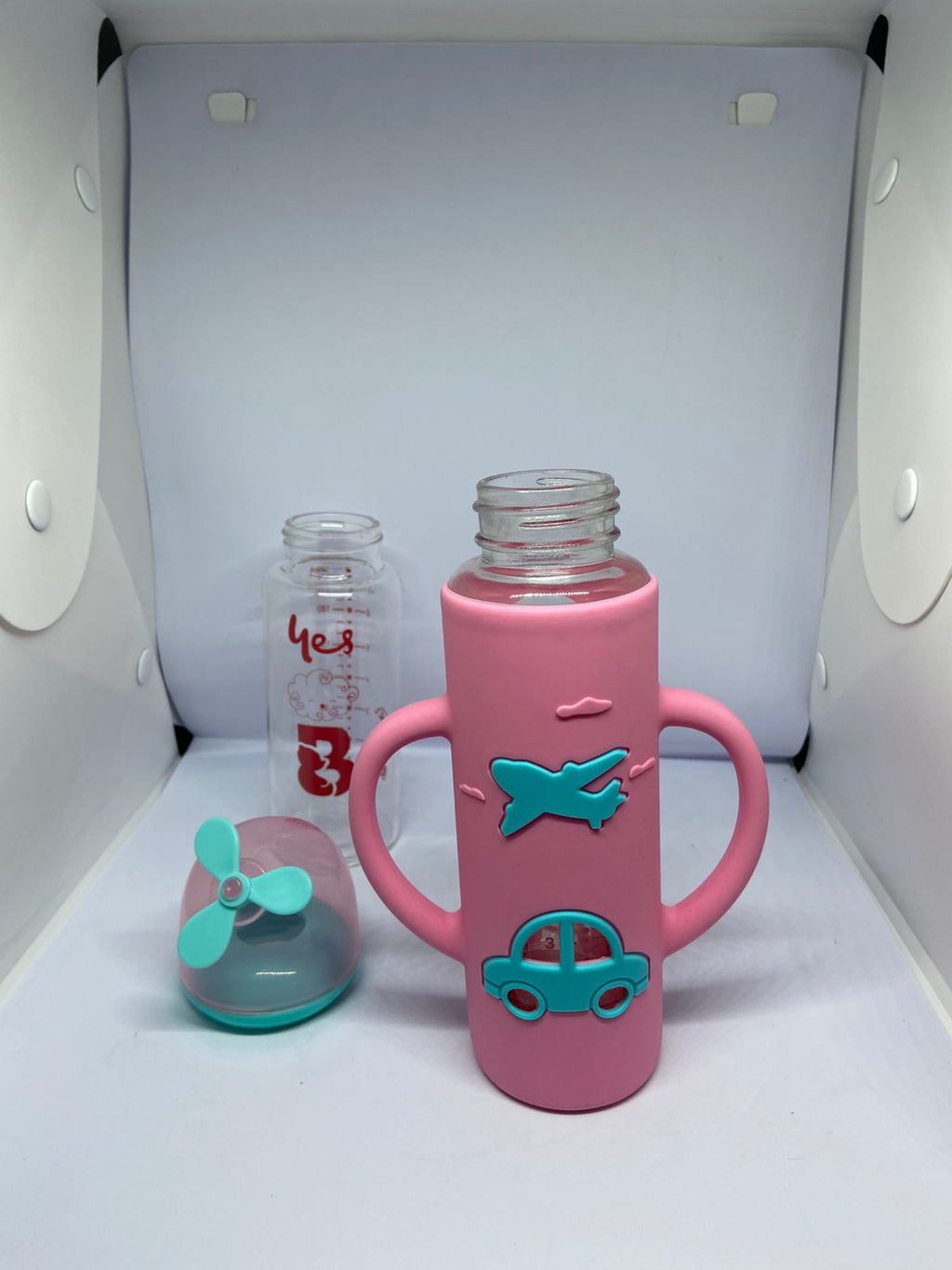 Baby Glass Feeder 240ml – Silicone Cover with Fancy Cap