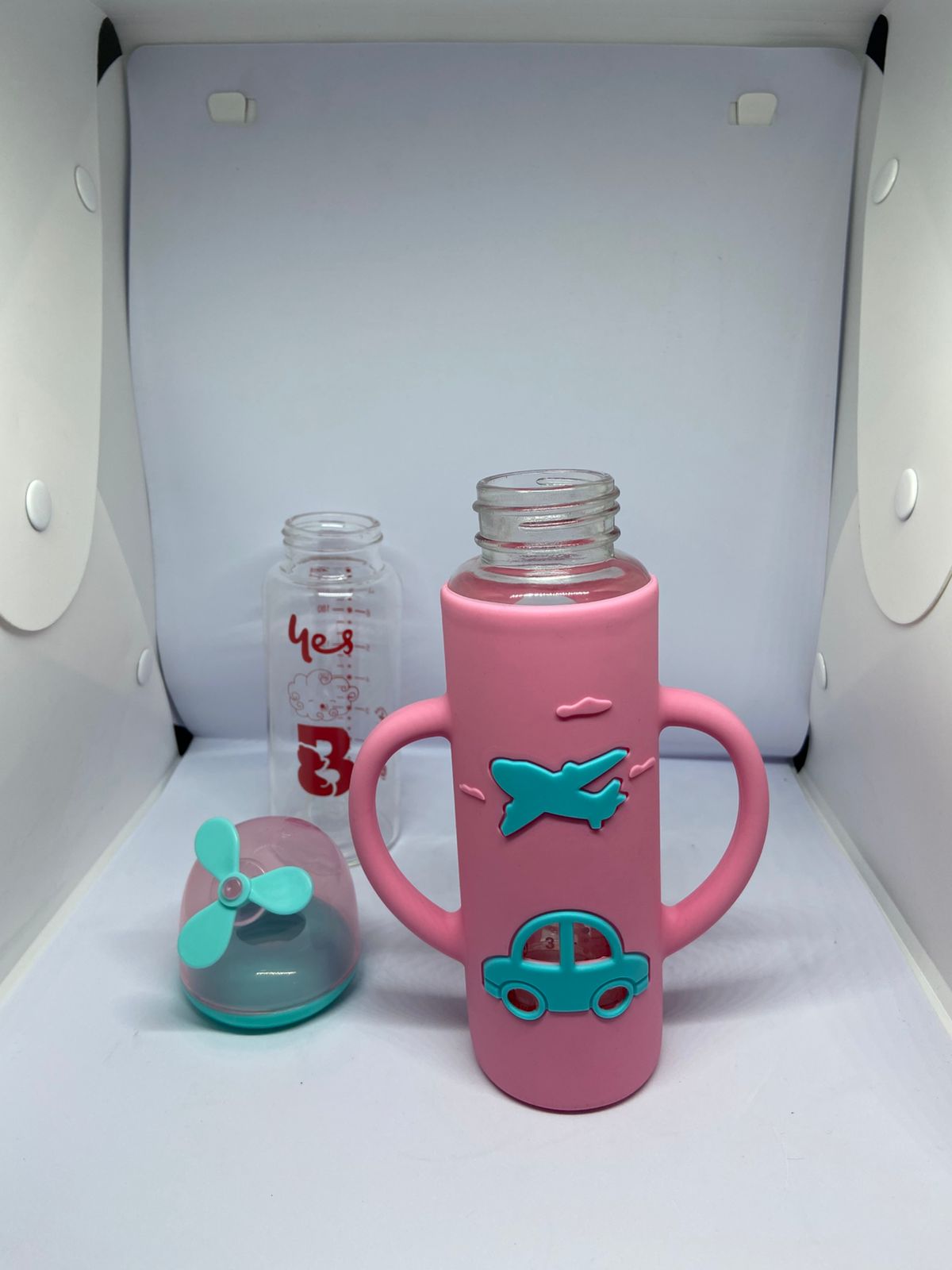 Baby Glass Feeder 240ml – Silicone Cover with Fancy Cap