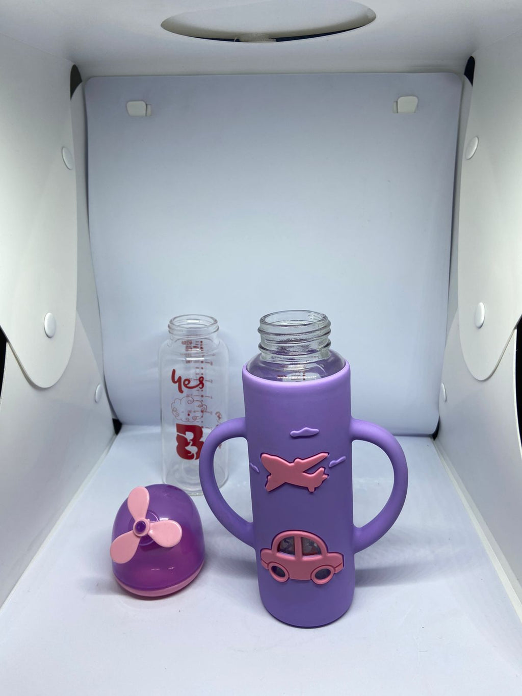 Baby Glass Feeder 240ml – Silicone Cover with Fancy Cap