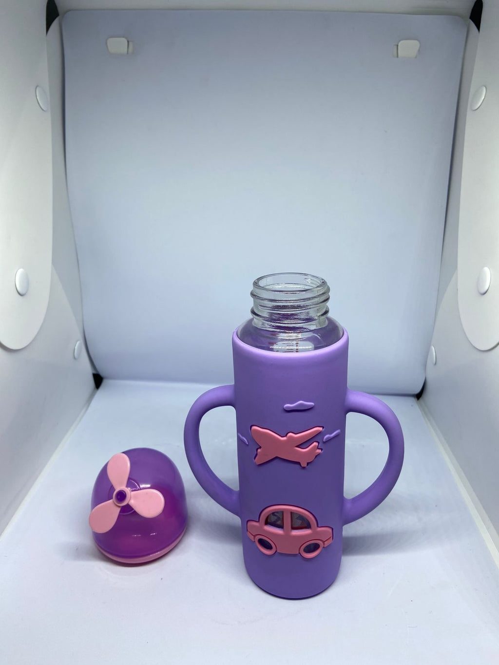 Baby Glass Feeder 240ml – Silicone Cover with Fancy Cap