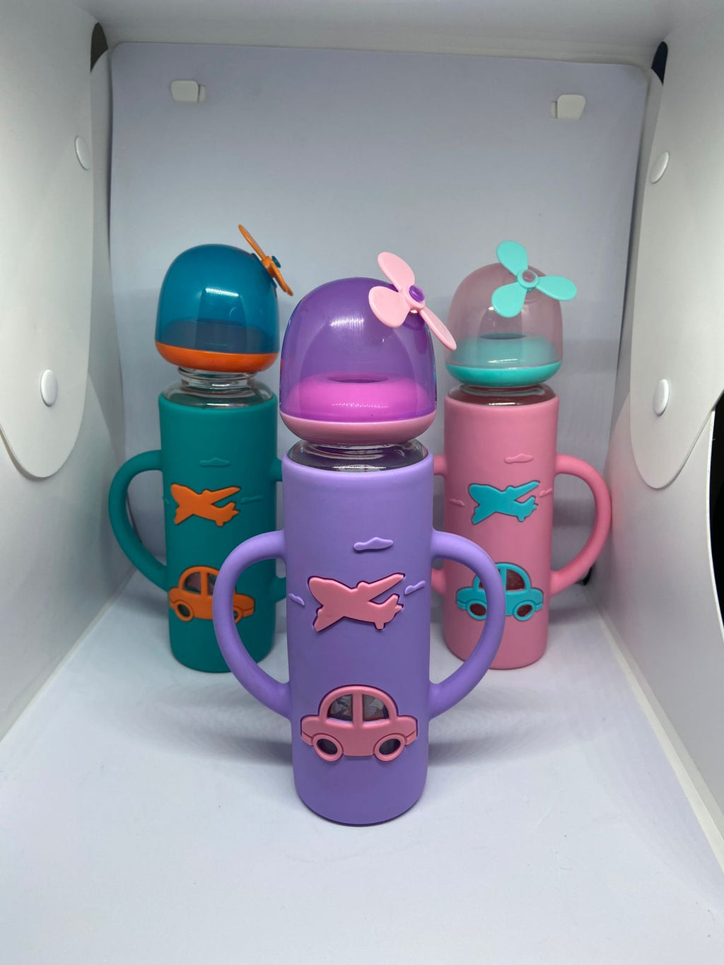 Baby Glass Feeder 240ml – Silicone Cover with Fancy Cap