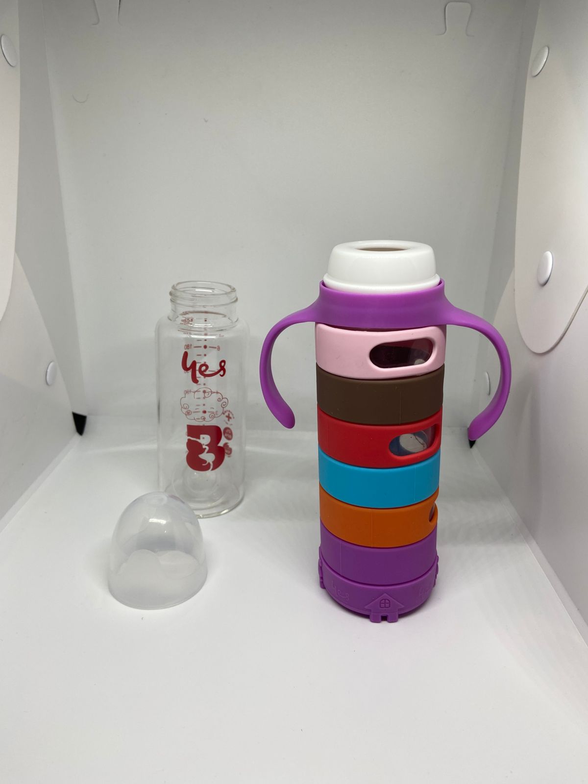 Glass Baby Feeder 240ml (8oz) with Neck & Silicone Cover