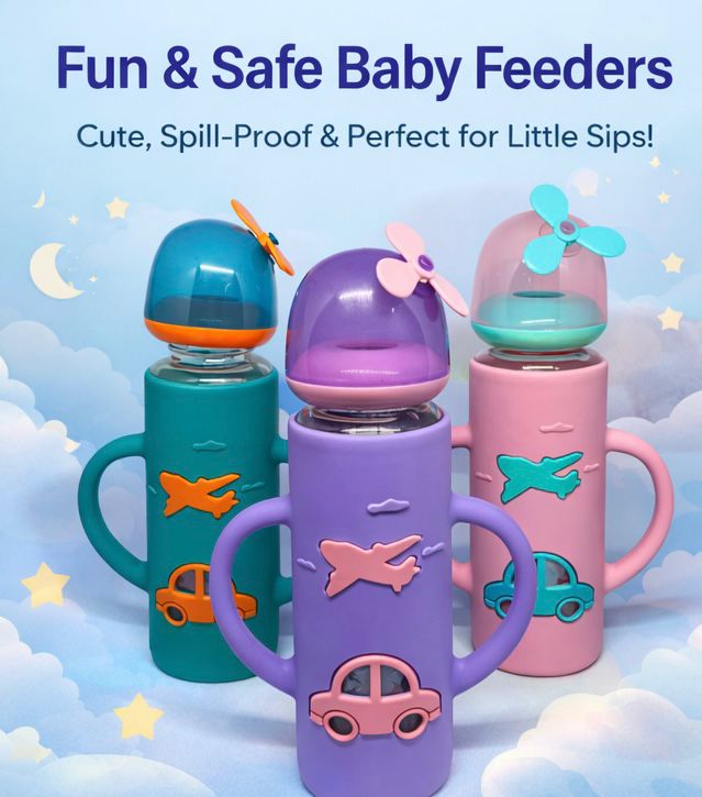 Baby Glass Feeder 240ml – Silicone Cover with Fancy Cap